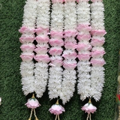 Beautiful White & Pink Artificial Flower Indian Mala | Elegant & Traditional
