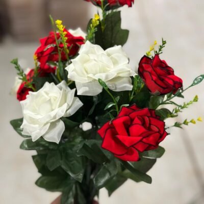 Elegant White & Red Artificial Flower Bunch | Perfect for Any Décor