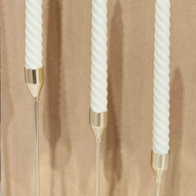 Metal Candle Stands with Candles | 3-Piece Elegant Home Décor Set