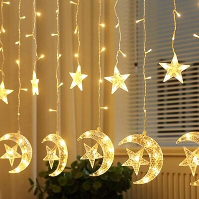 Moon & Star LED Curtain Lights | Ramadan & Eid Home Decoration Curtain